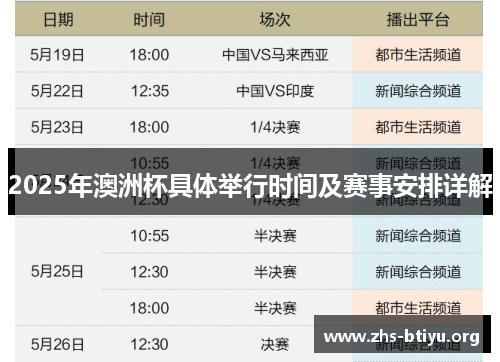 2025年澳洲杯具体举行时间及赛事安排详解 2025年澳洲杯具体举行时间及赛事安排详解
